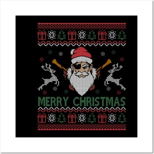 Merry Christmas Funny Santa Claus Pirate reindeer Xmas Ugly Posters and Art